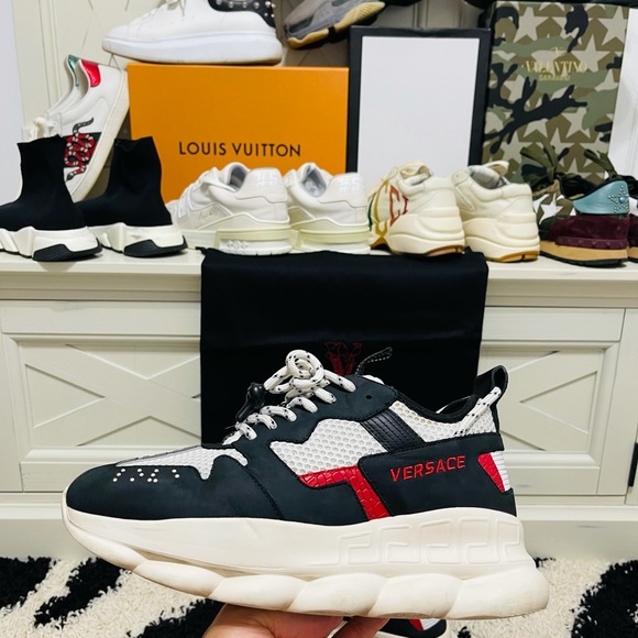 Versace Other - Versace Chain Reaction 2 Sneakers Black Suede With Red Prints